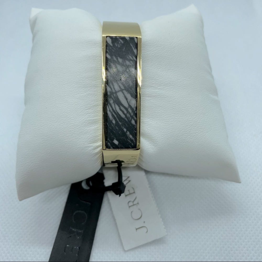 NWT J. Crew Flat Stone Cuff Bracelet Gold Black - Picture 2 of 6